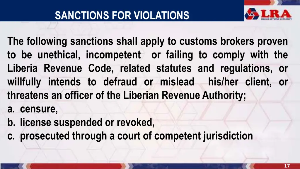 sanctions for violations