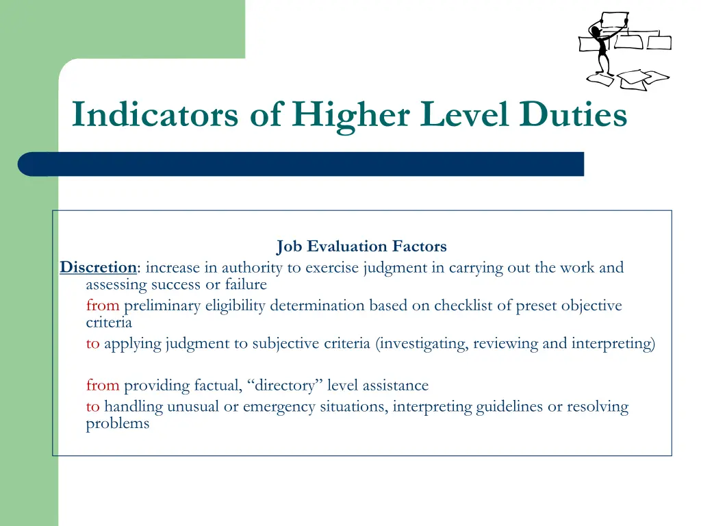 indicators of higher level duties 2