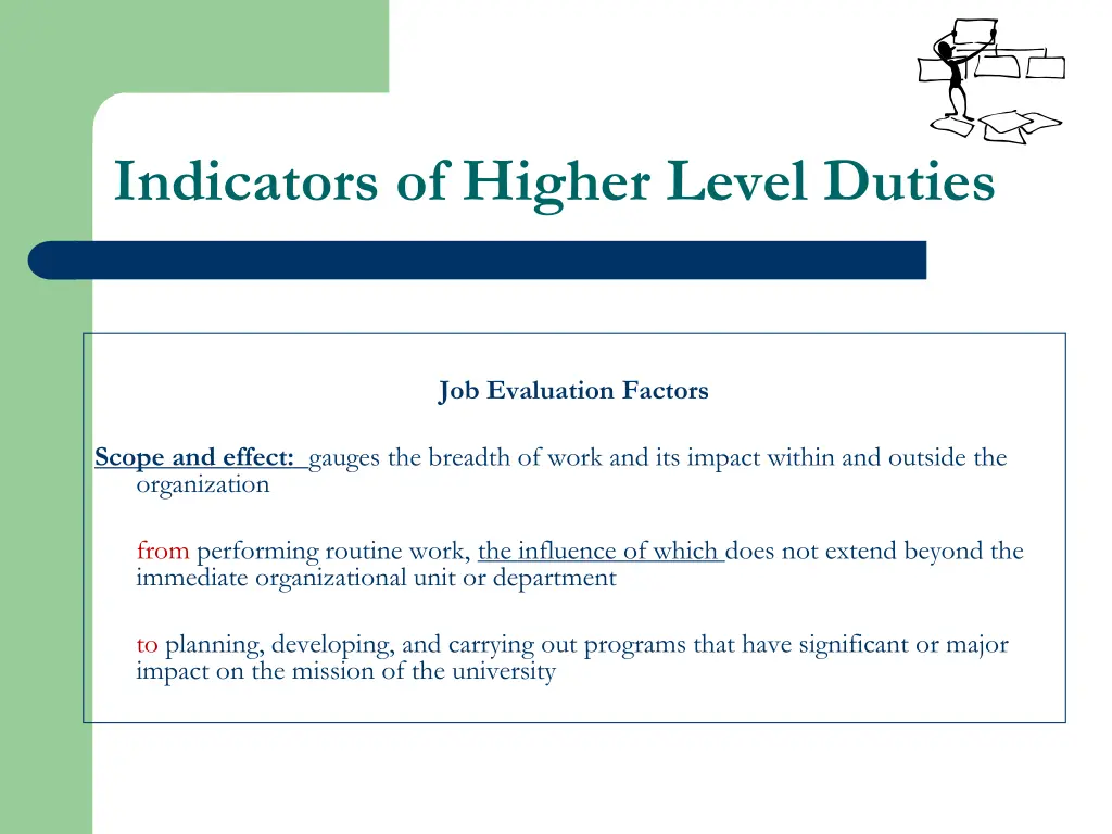 indicators of higher level duties 3