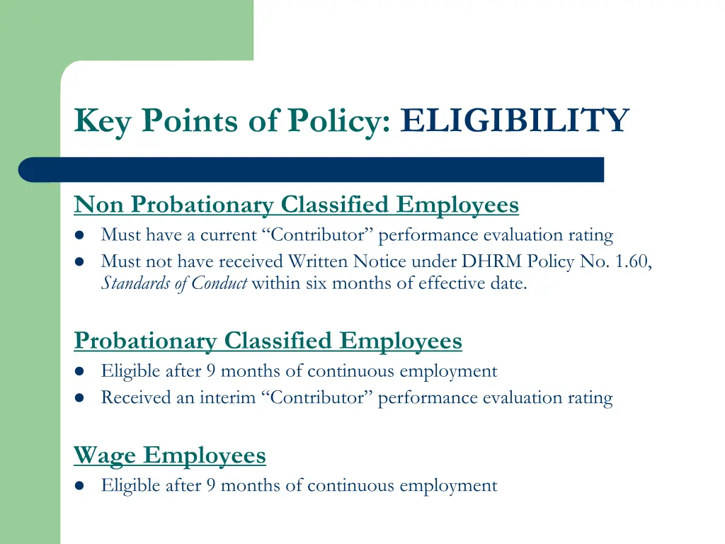 key points of policy eligibility