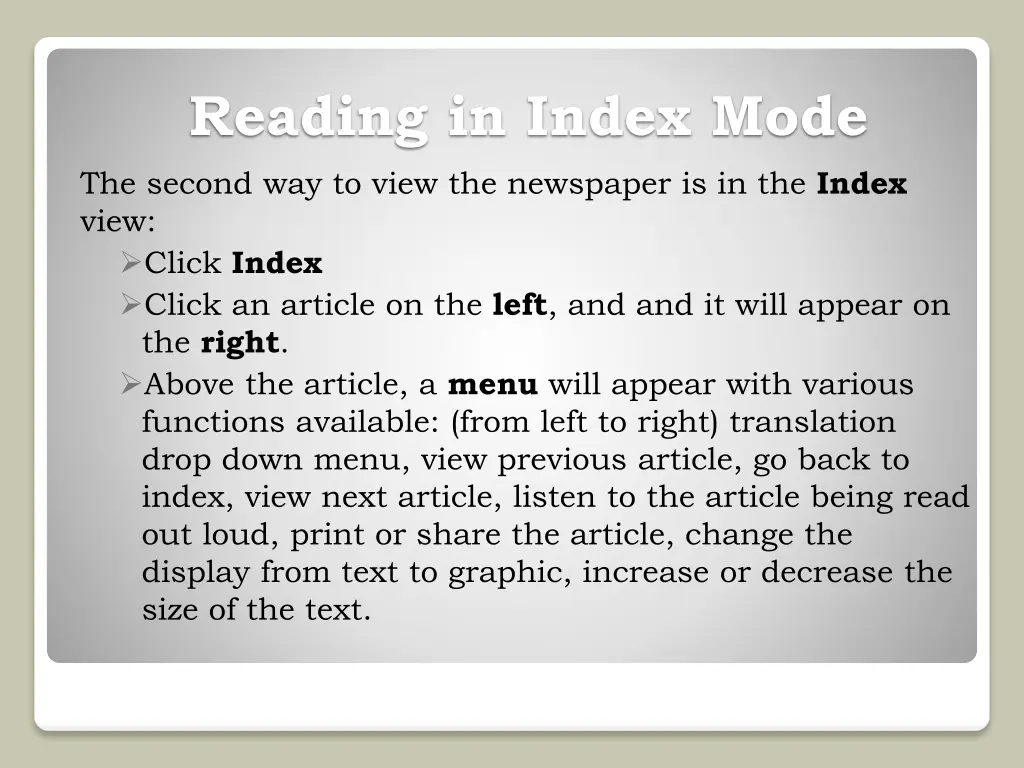 reading in index mode