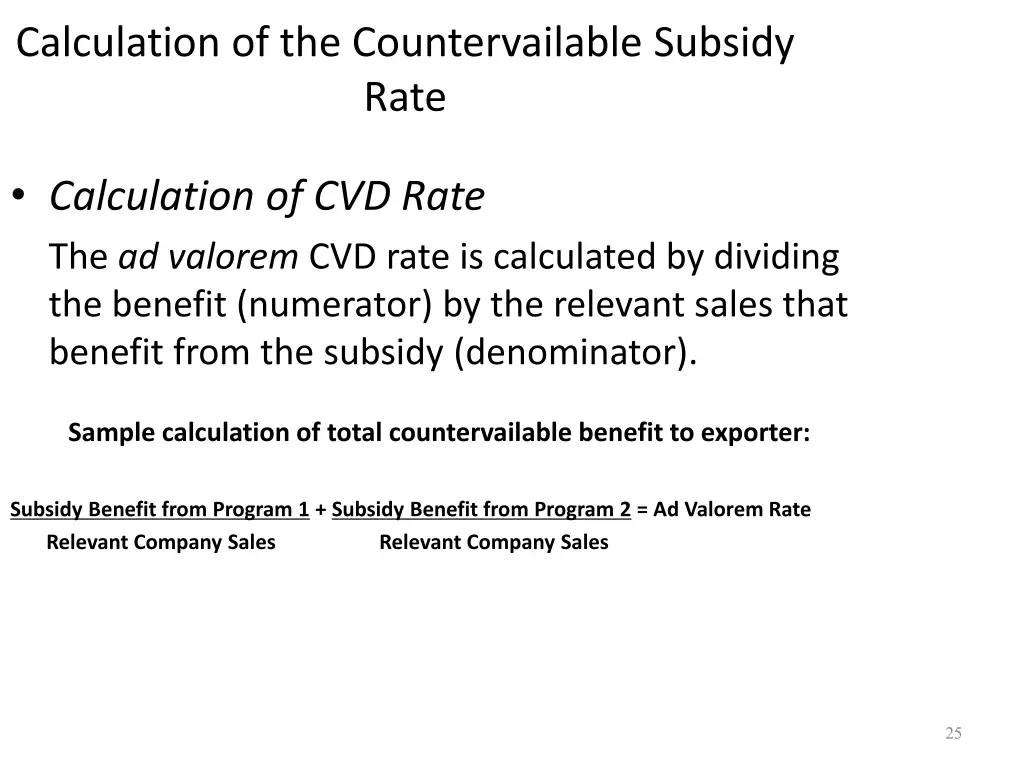 calculation of the countervailable subsidy rate