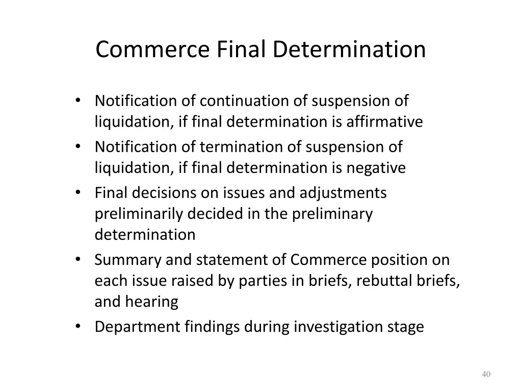 commerce final determination