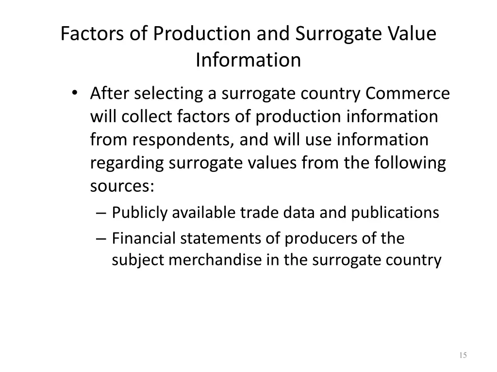 factors of production and surrogate value