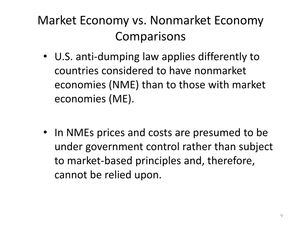 market economy vs nonmarket economy comparisons