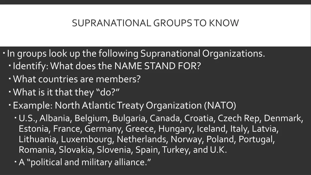 supranational groups to know