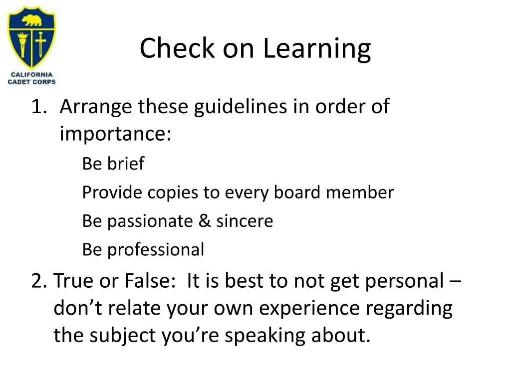 check on learning 1