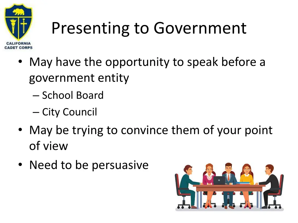 presenting to government