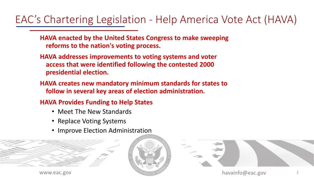 eac s chartering legislation help america vote