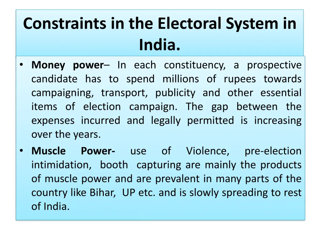 constraints in the electoral system in india