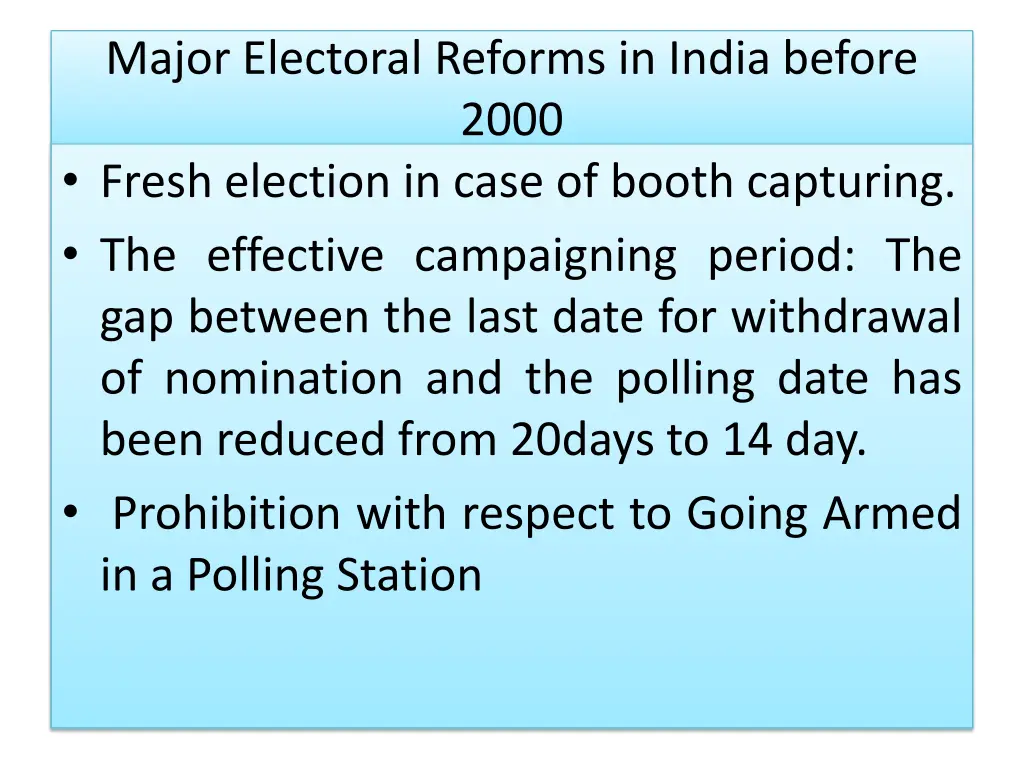 major electoral reforms in india before 2000 1