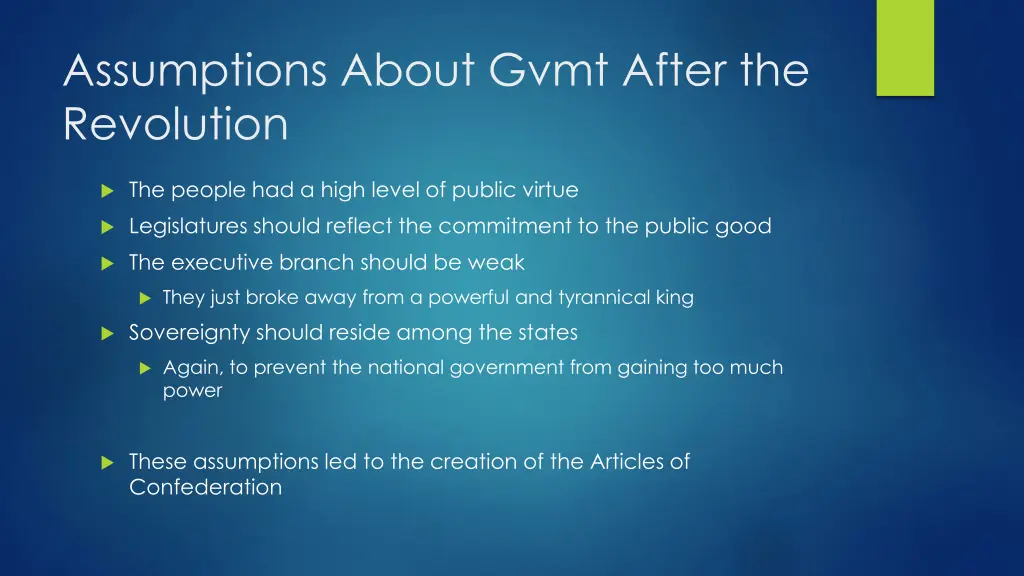 assumptions about gvmt after the revolution