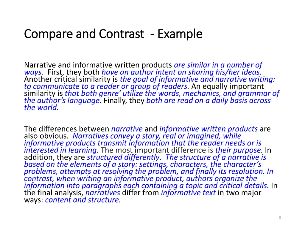 compare and contrast compare and contrast example