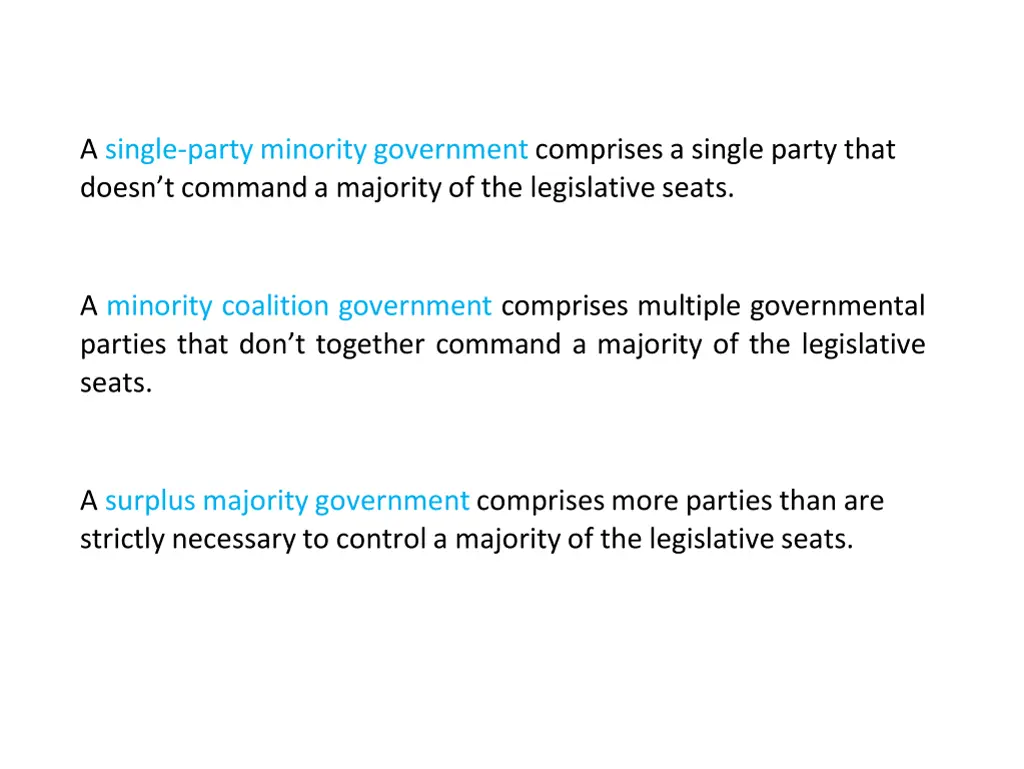 a single party minority government comprises