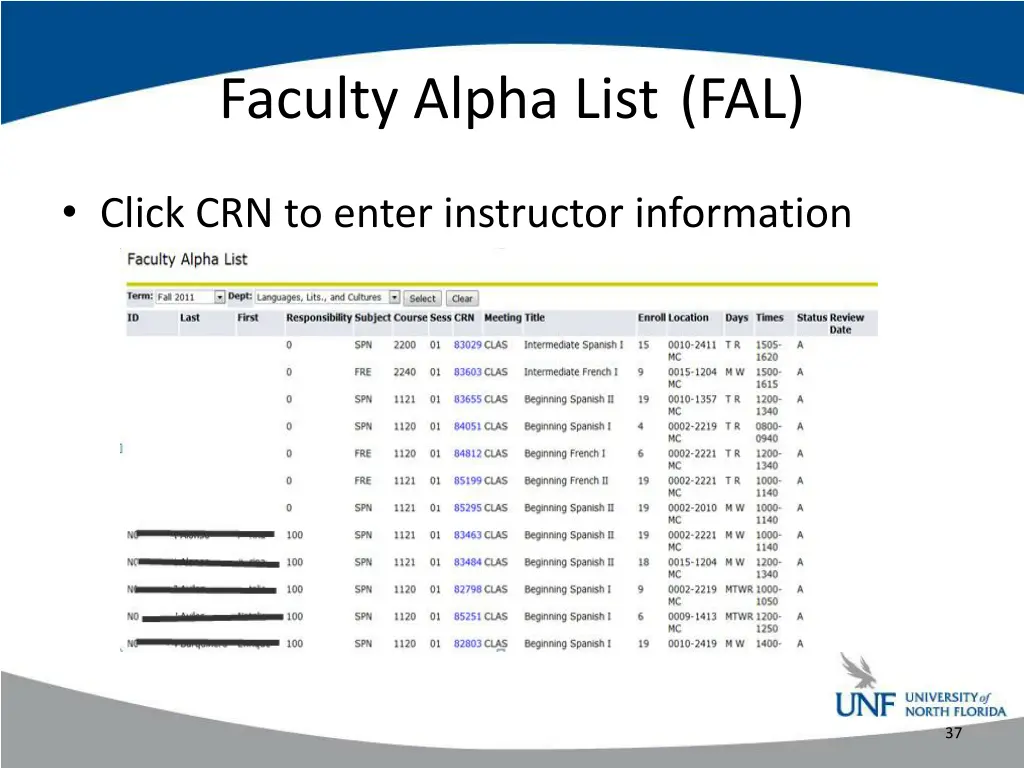 faculty alpha list fal 1