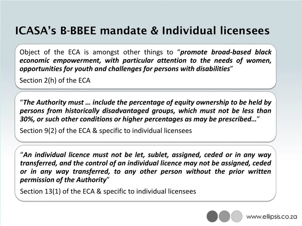 icasa s b bbee mandate individual licensees