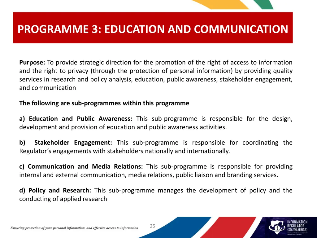 programme 3 education and communication