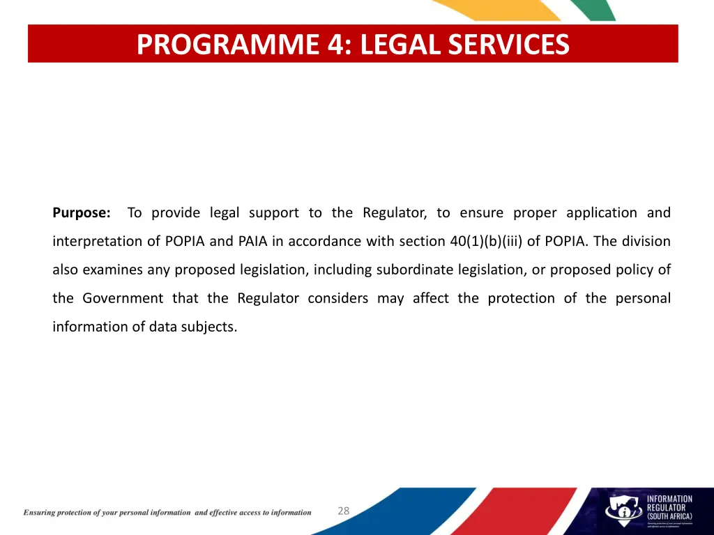 programme 4 legal services