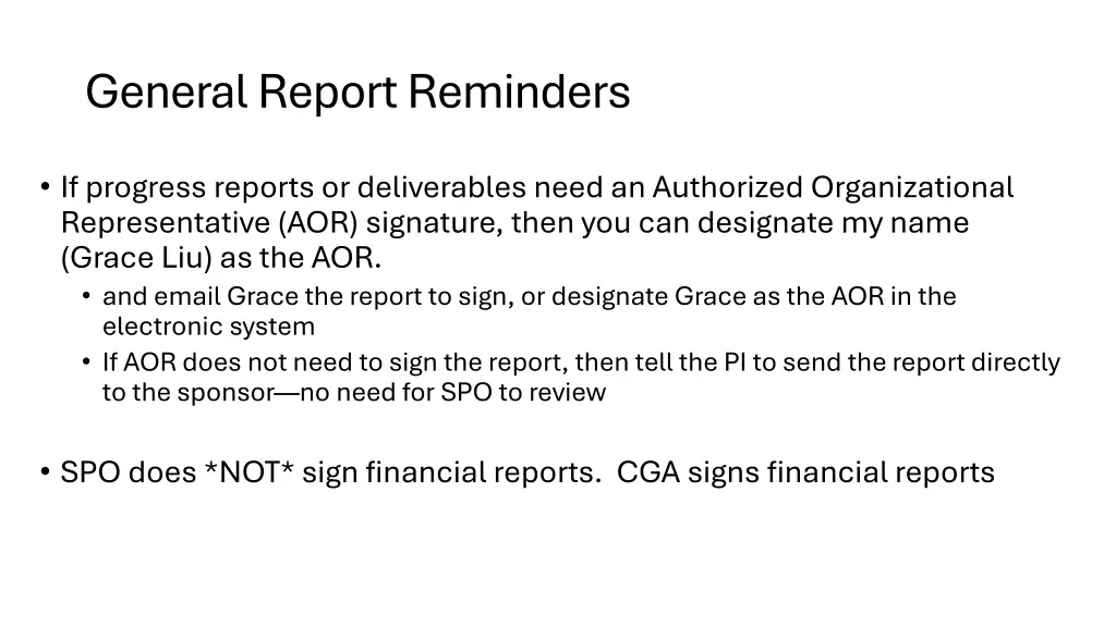 general report reminders