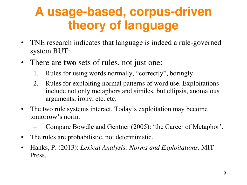 a usage based corpus driven theory of language