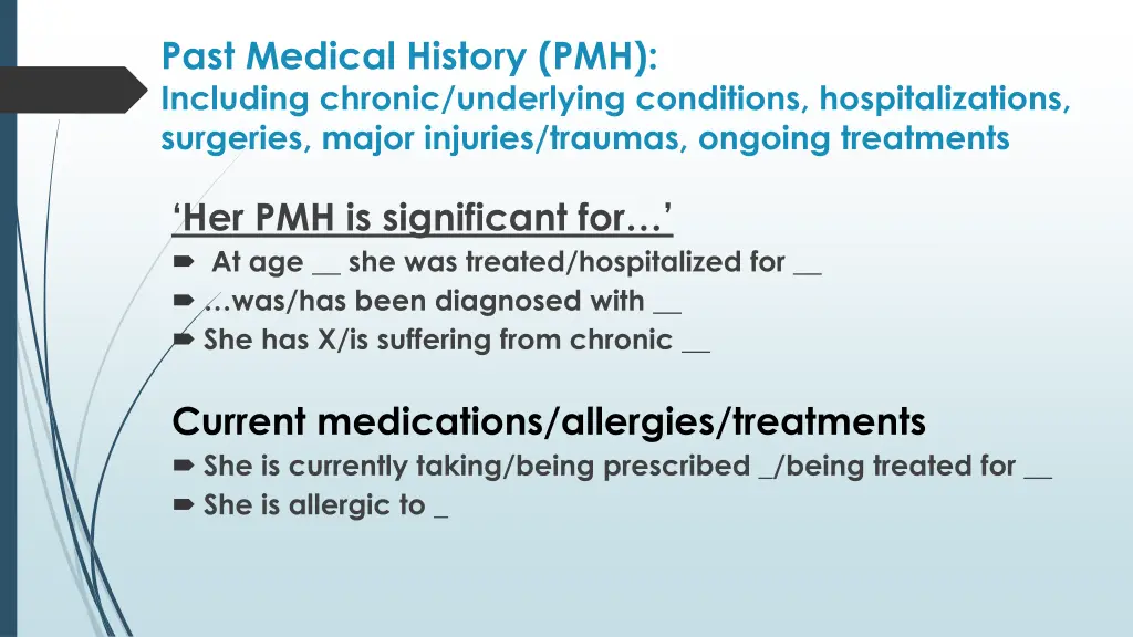 past medical history pmh including chronic