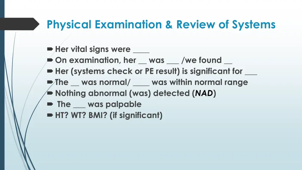 physical examination review of systems