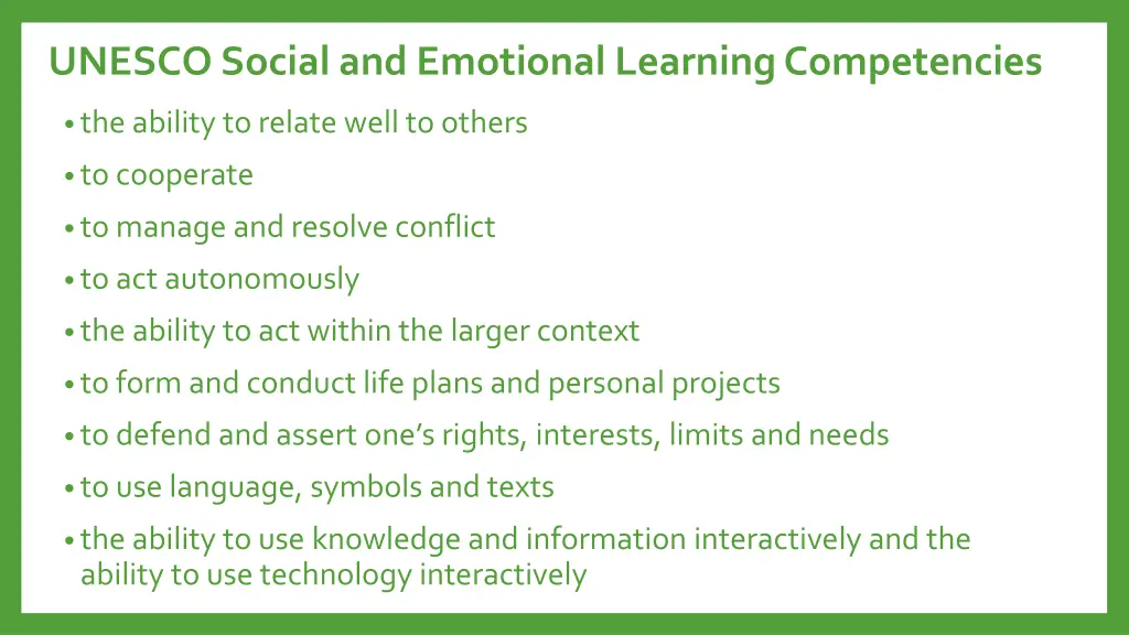 unesco social and emotional learning competencies