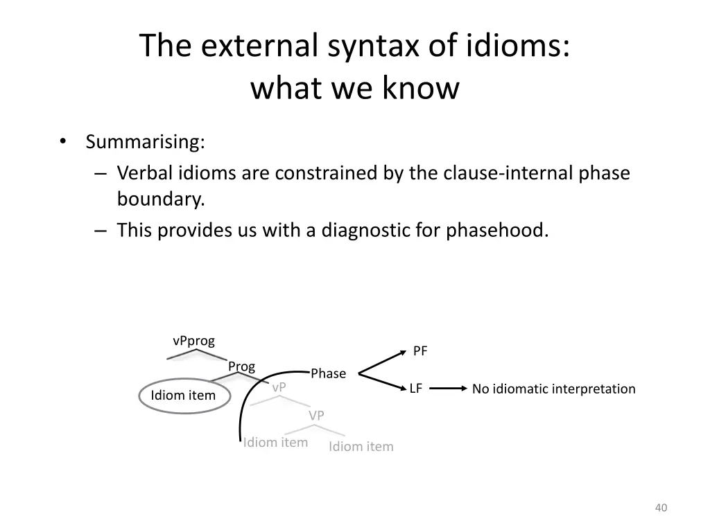 the external syntax of idioms what we know 14