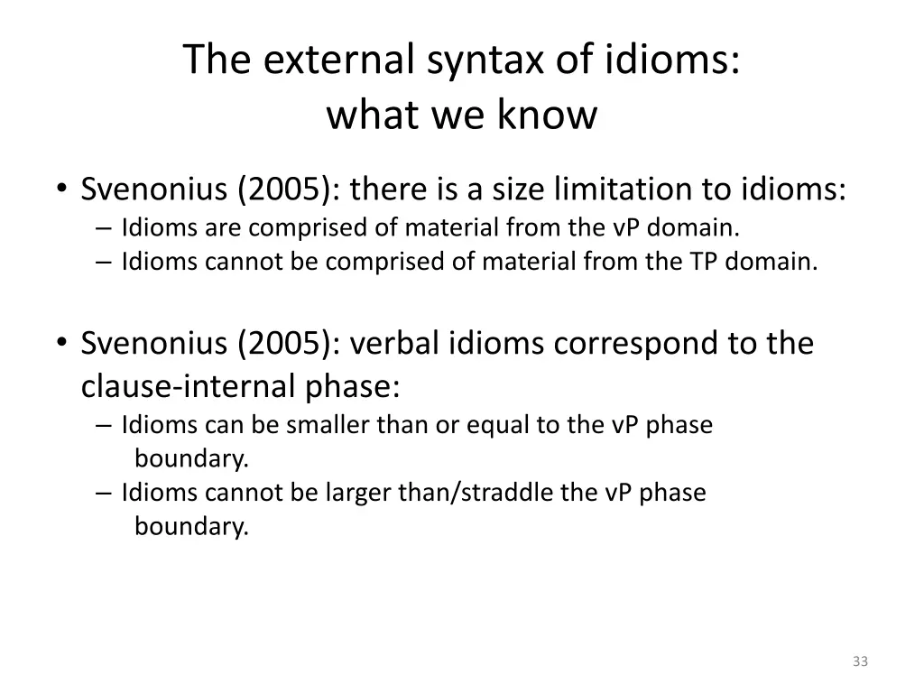 the external syntax of idioms what we know 7