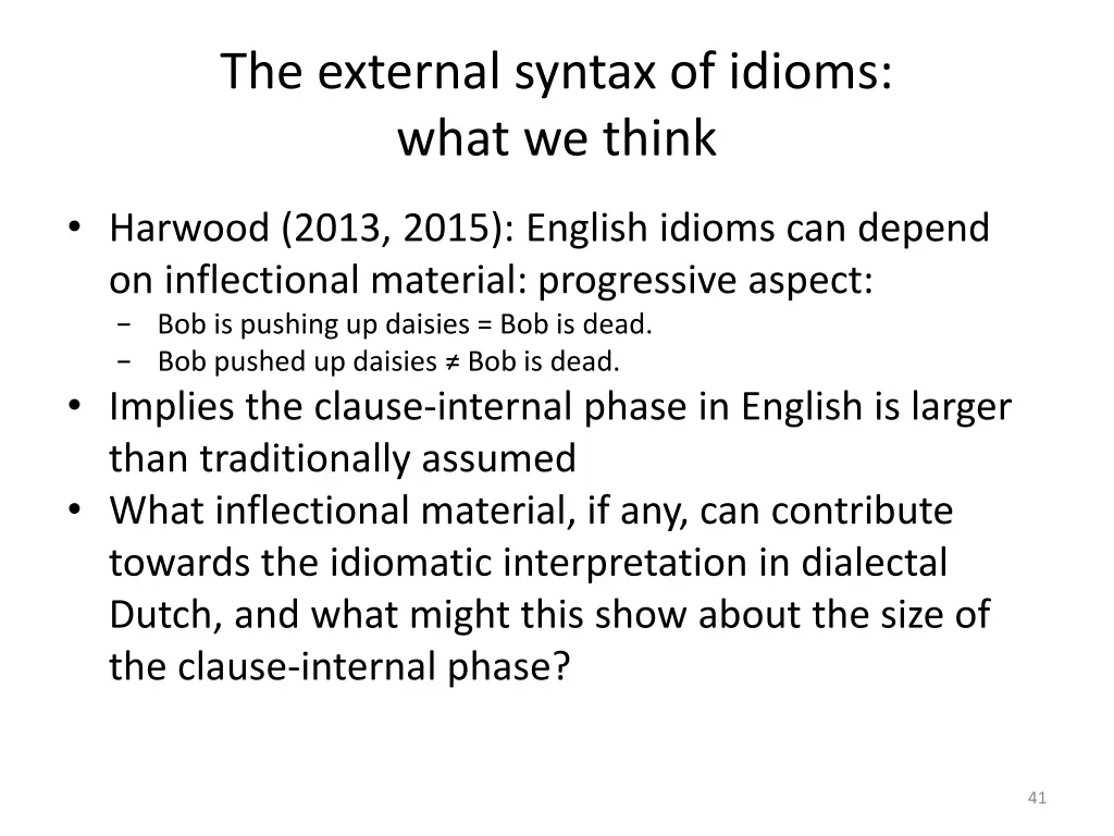 the external syntax of idioms what we think