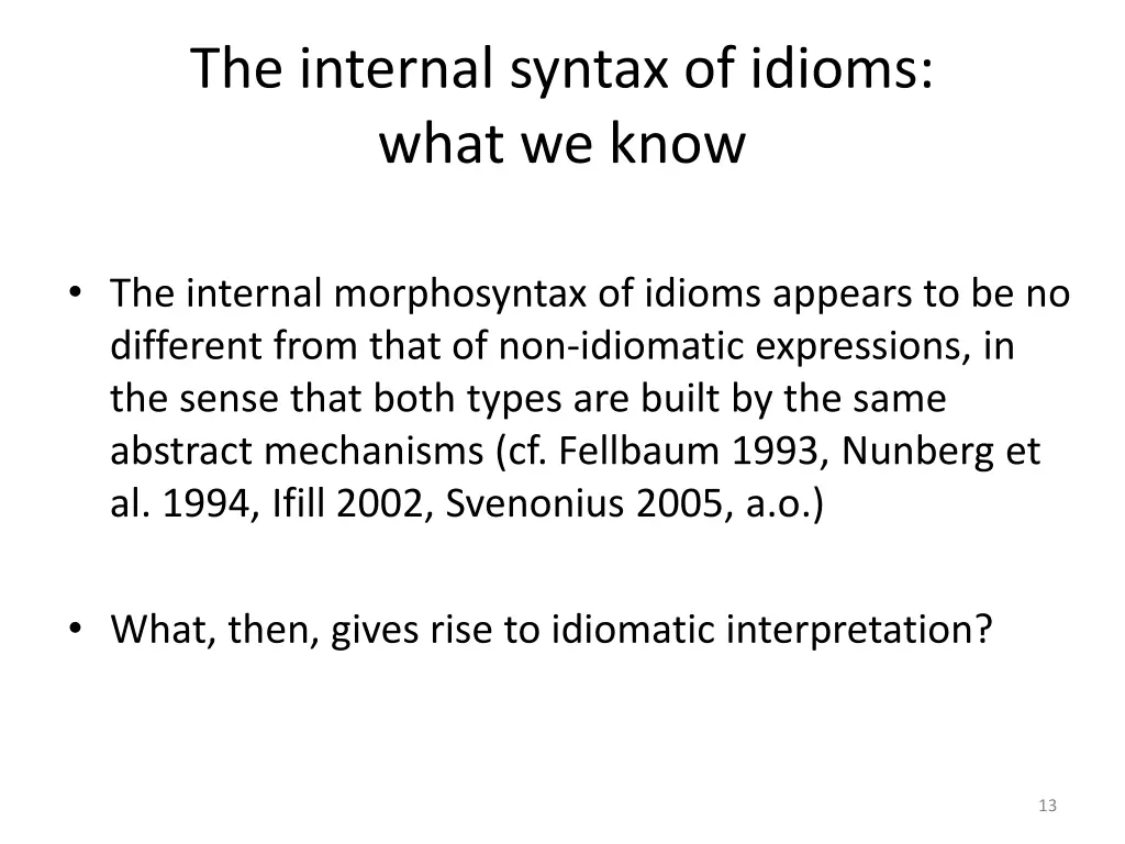 the internal syntax of idioms what we know