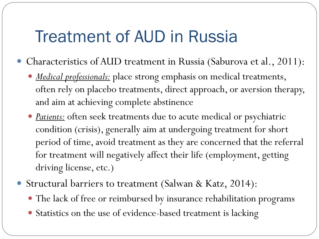 treatment of aud in russia