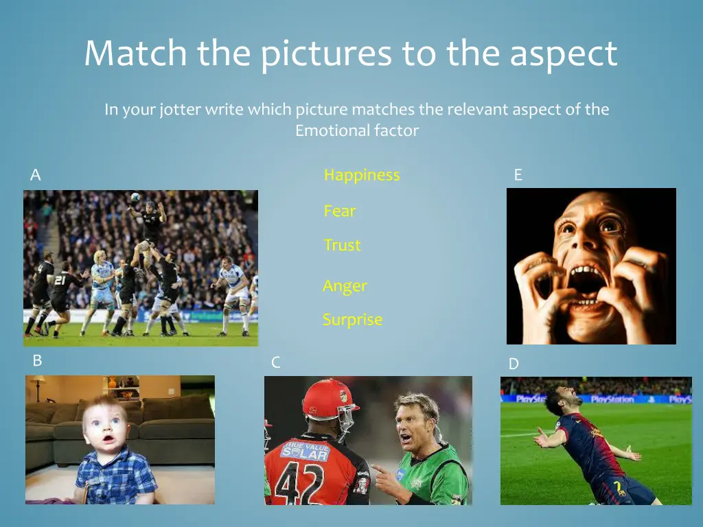 match the pictures to the aspect