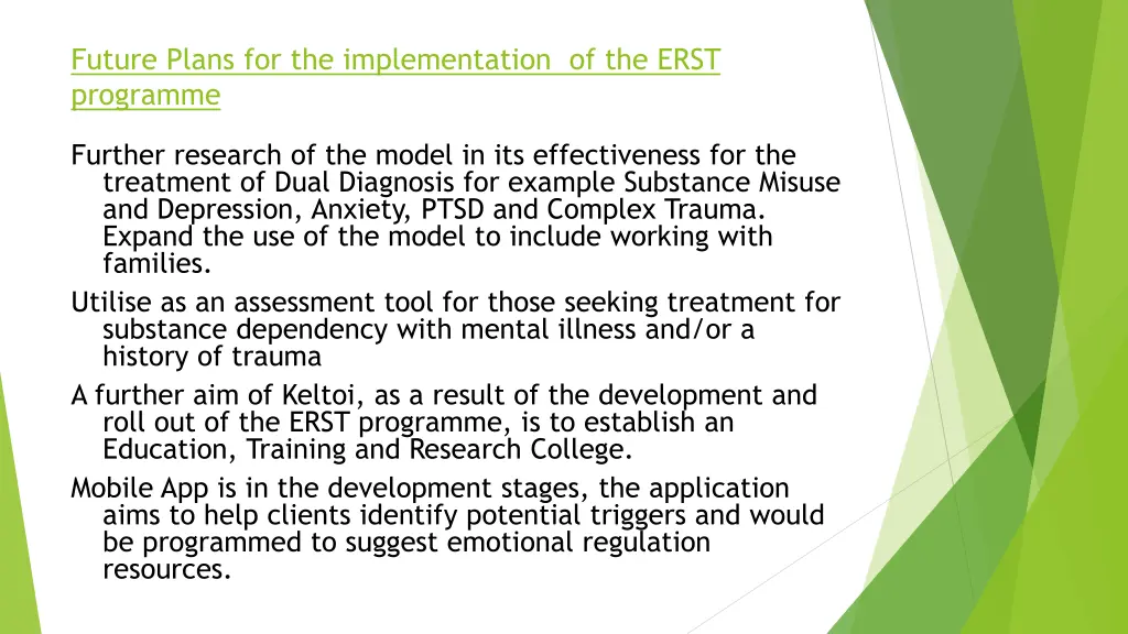 future plans for the implementation of the erst