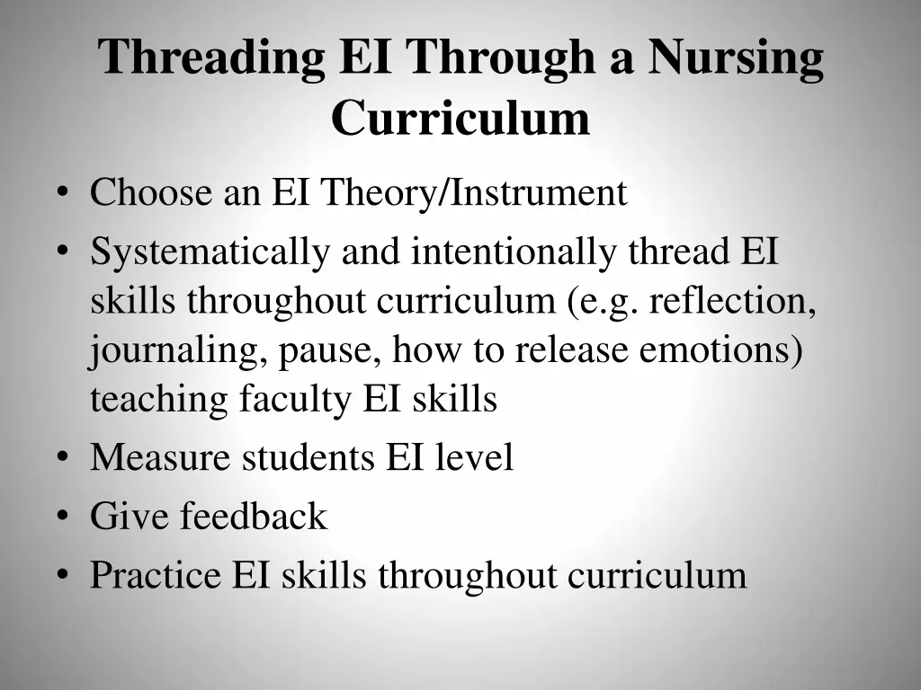 threading ei through a nursing curriculum