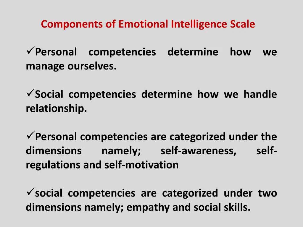 components of emotional intelligence scale