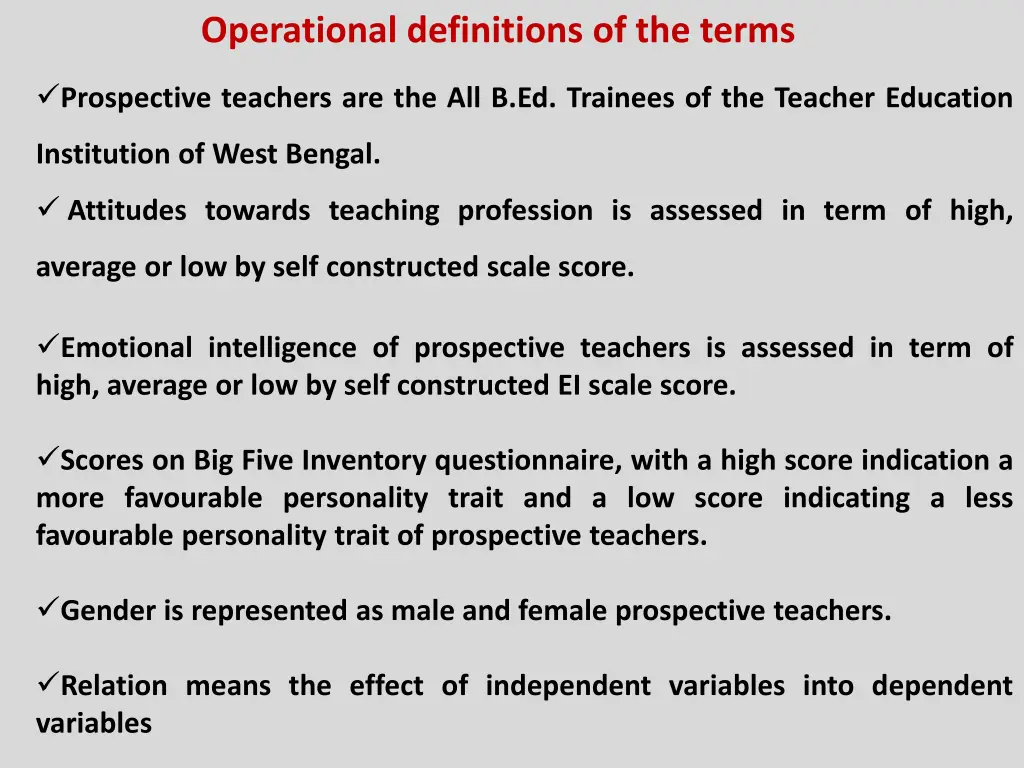 operational definitions of the terms