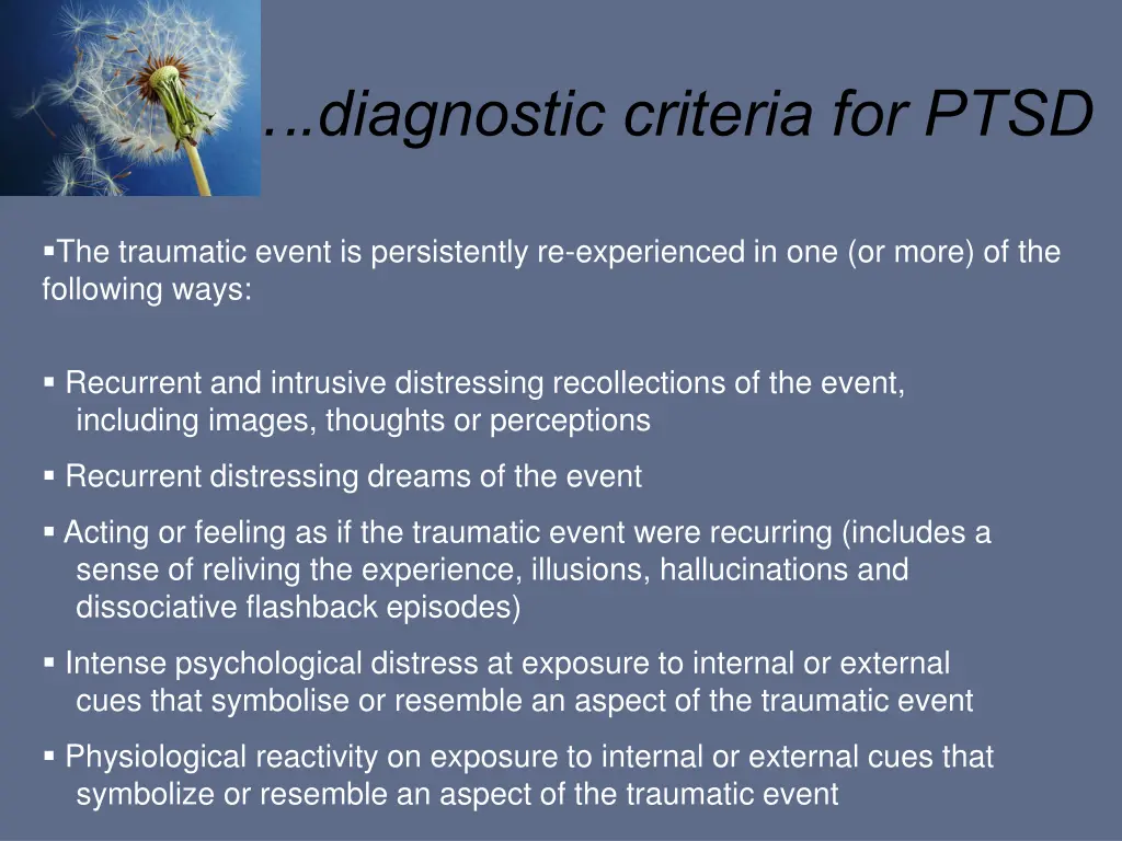 diagnostic criteria for ptsd 1