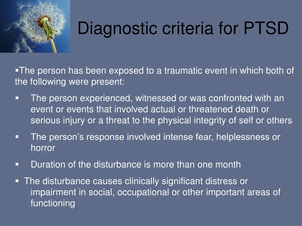 diagnostic criteria for ptsd