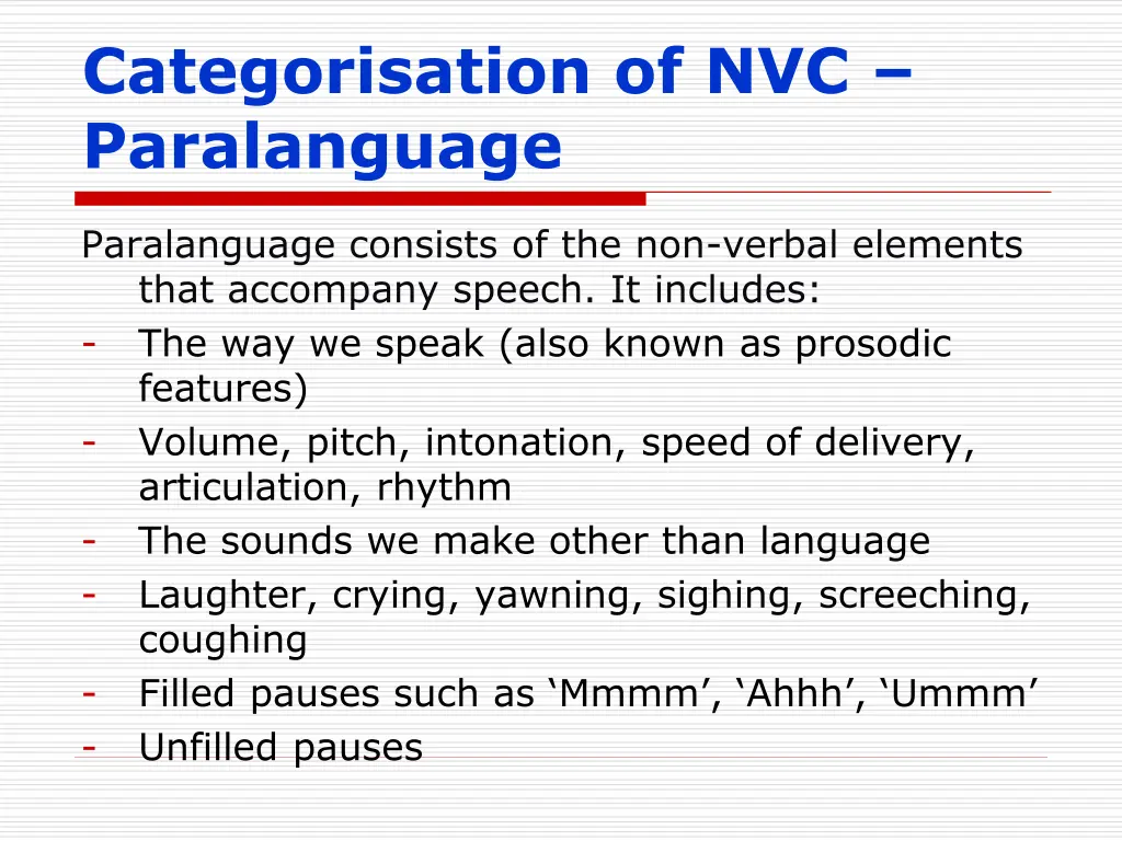 categorisation of nvc paralanguage