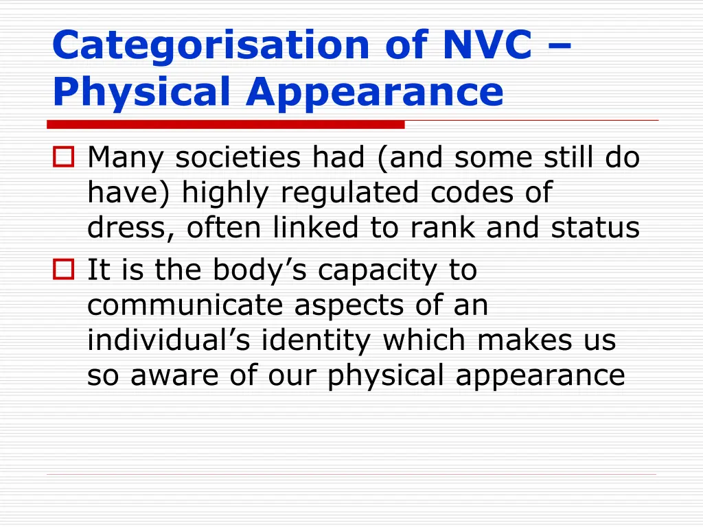 categorisation of nvc physical appearance 1