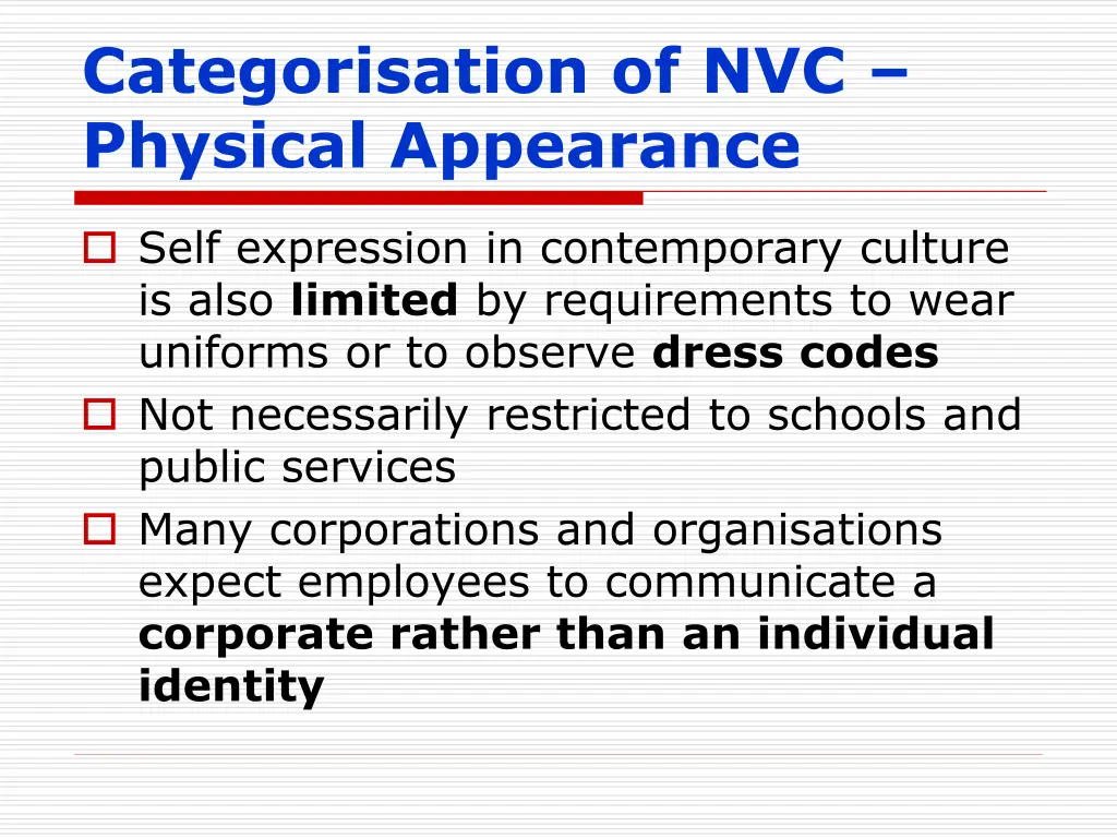 categorisation of nvc physical appearance 2