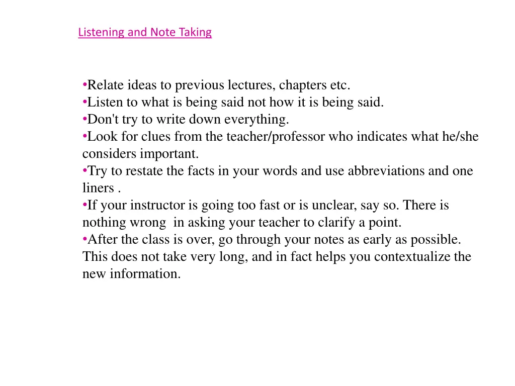 listening and note taking