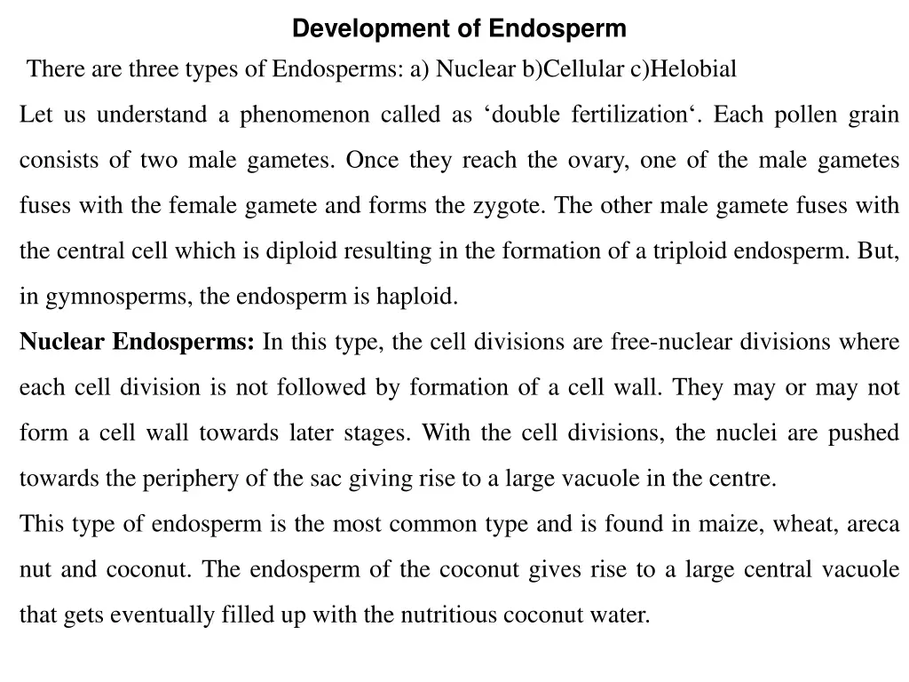 development of endosperm