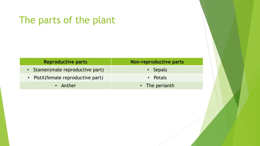 the parts of the plant 1