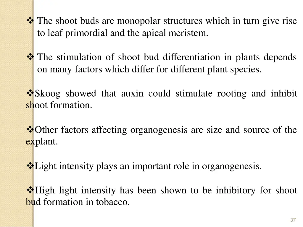 the shoot buds are monopolar structures which