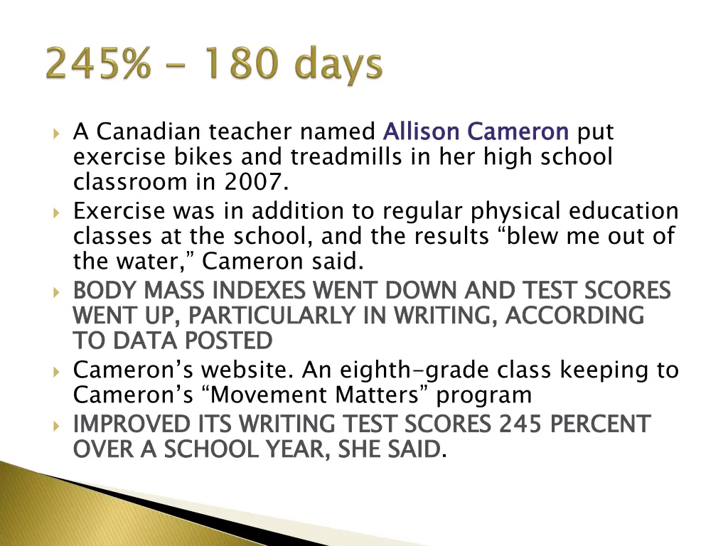 a canadian teacher named allison cameron exercise