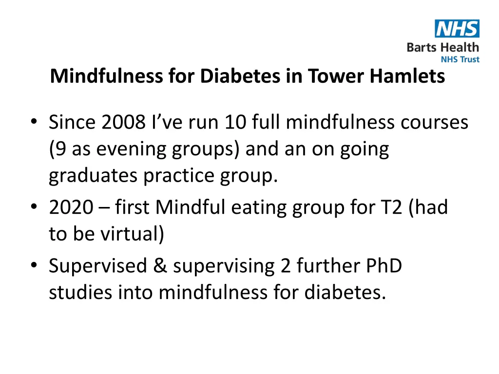 mindfulness for diabetes in tower hamlets