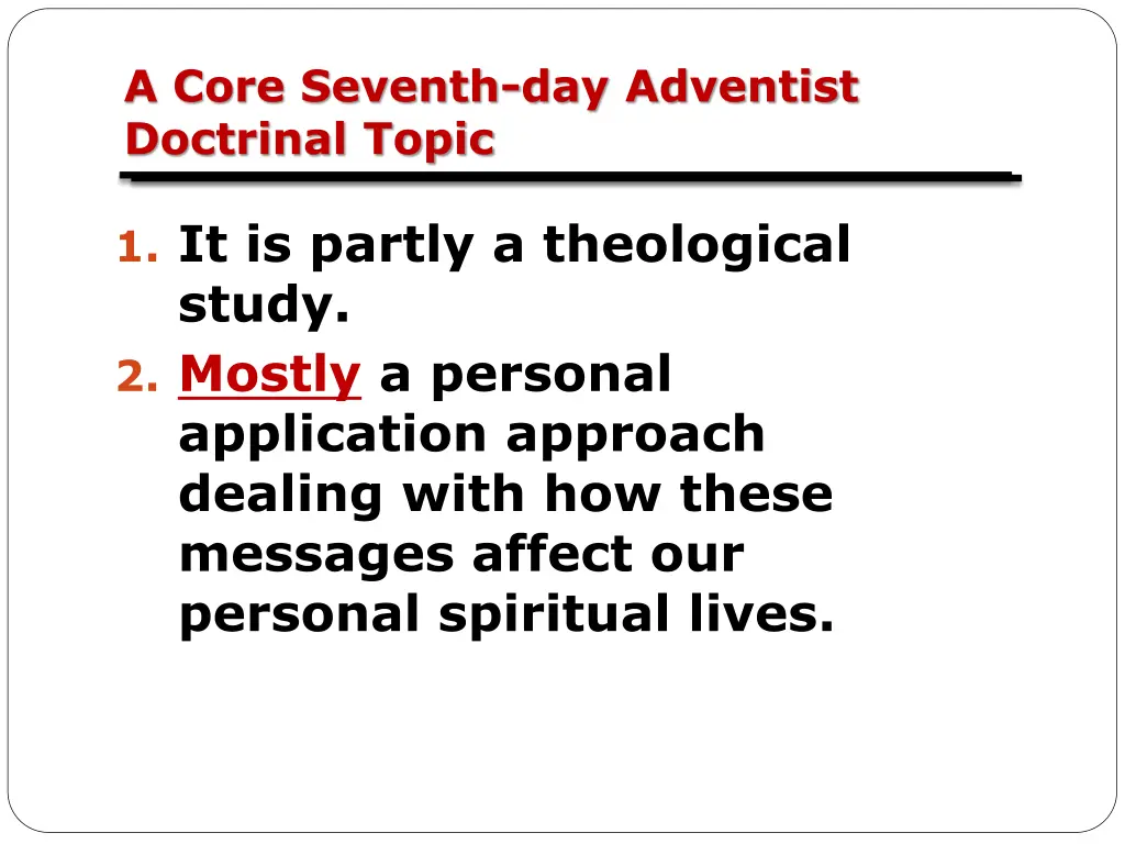 a core seventh day adventist doctrinal topic