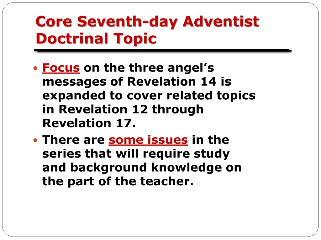 core seventh day adventist doctrinal topic